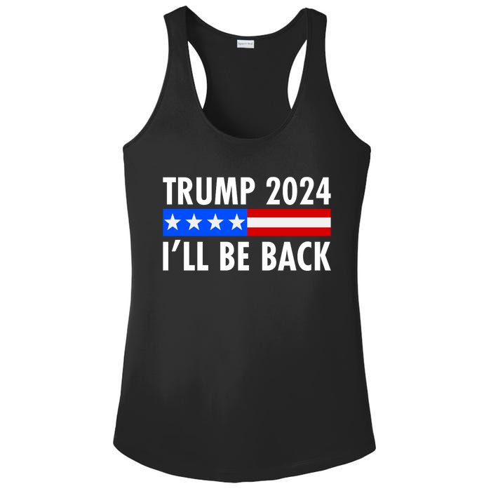 Trump 2024 I'll Be Back US Flag logo Ladies PosiCharge Competitor Racerback Tank