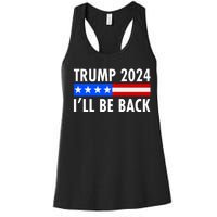 Trump 2024 I'll Be Back US Flag logo Women's Racerback Tank