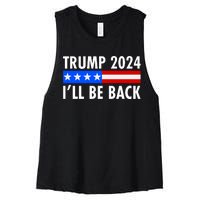 Trump 2024 I'll Be Back US Flag logo Women's Racerback Cropped Tank