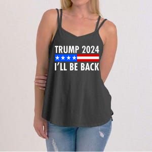 Trump 2024 I'll Be Back US Flag logo Women's Strappy Tank