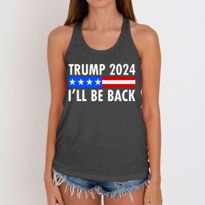 Trump 2024 I'll Be Back US Flag logo Women's Knotted Racerback Tank