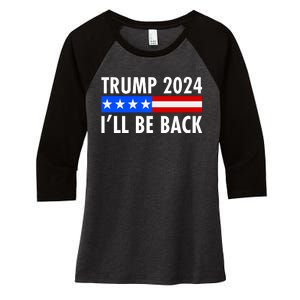 Trump 2024 I'll Be Back US Flag logo Women's Tri-Blend 3/4-Sleeve Raglan Shirt