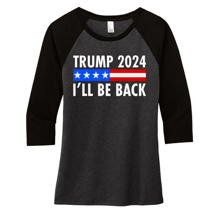 Trump 2024 I'll Be Back US Flag logo Women's Tri-Blend 3/4-Sleeve Raglan Shirt