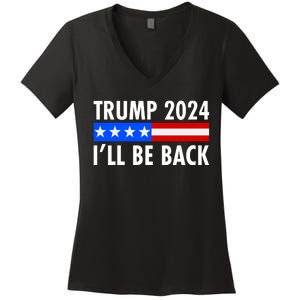 Trump 2024 I'll Be Back US Flag logo Women's V-Neck T-Shirt