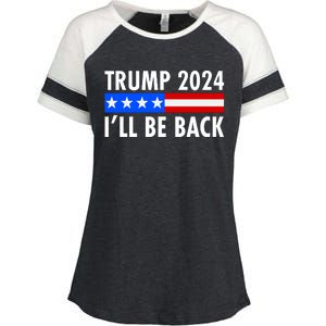 Trump 2024 I'll Be Back US Flag logo Enza Ladies Jersey Colorblock Tee