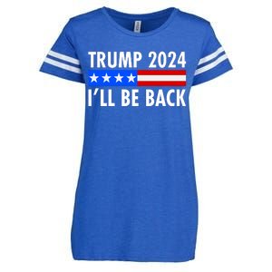 Trump 2024 I'll Be Back US Flag logo Enza Ladies Jersey Football T-Shirt