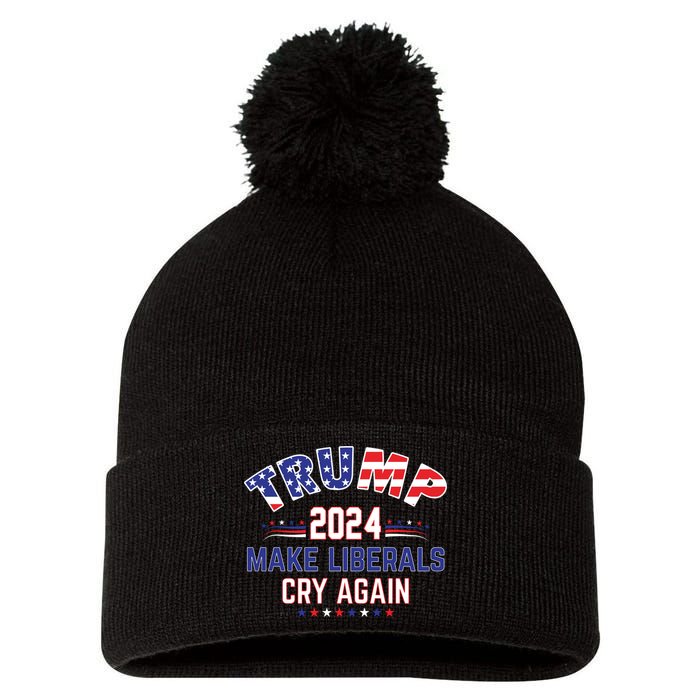 Trump 2024 Make Liberals Cry Again Pom Pom 12in Knit Beanie