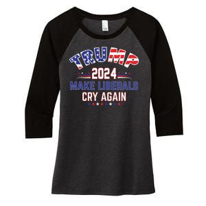 Trump 2024 Make Liberals Cry Again Women's Tri-Blend 3/4-Sleeve Raglan Shirt