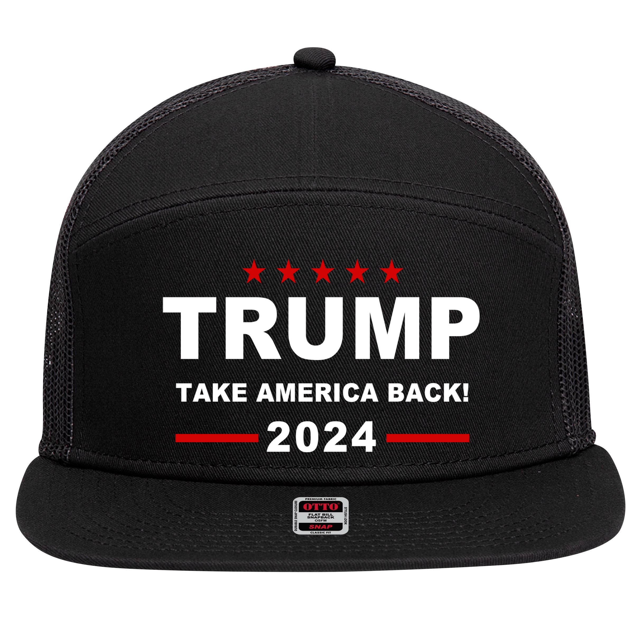 Trump 2024 Take America Back! 7 Panel Mesh Trucker Snapback Hat