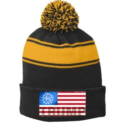 Trump 45 Betsy Ross 13 Original Colonies Flag Stripe Pom Pom Beanie