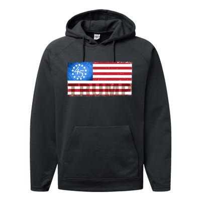 Trump 45 Betsy Ross 13 Original Colonies Flag Performance Fleece Hoodie