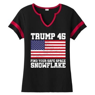 Trump 45 Find Your Safe Place Snowflake Ladies Halftime Notch Neck Tee