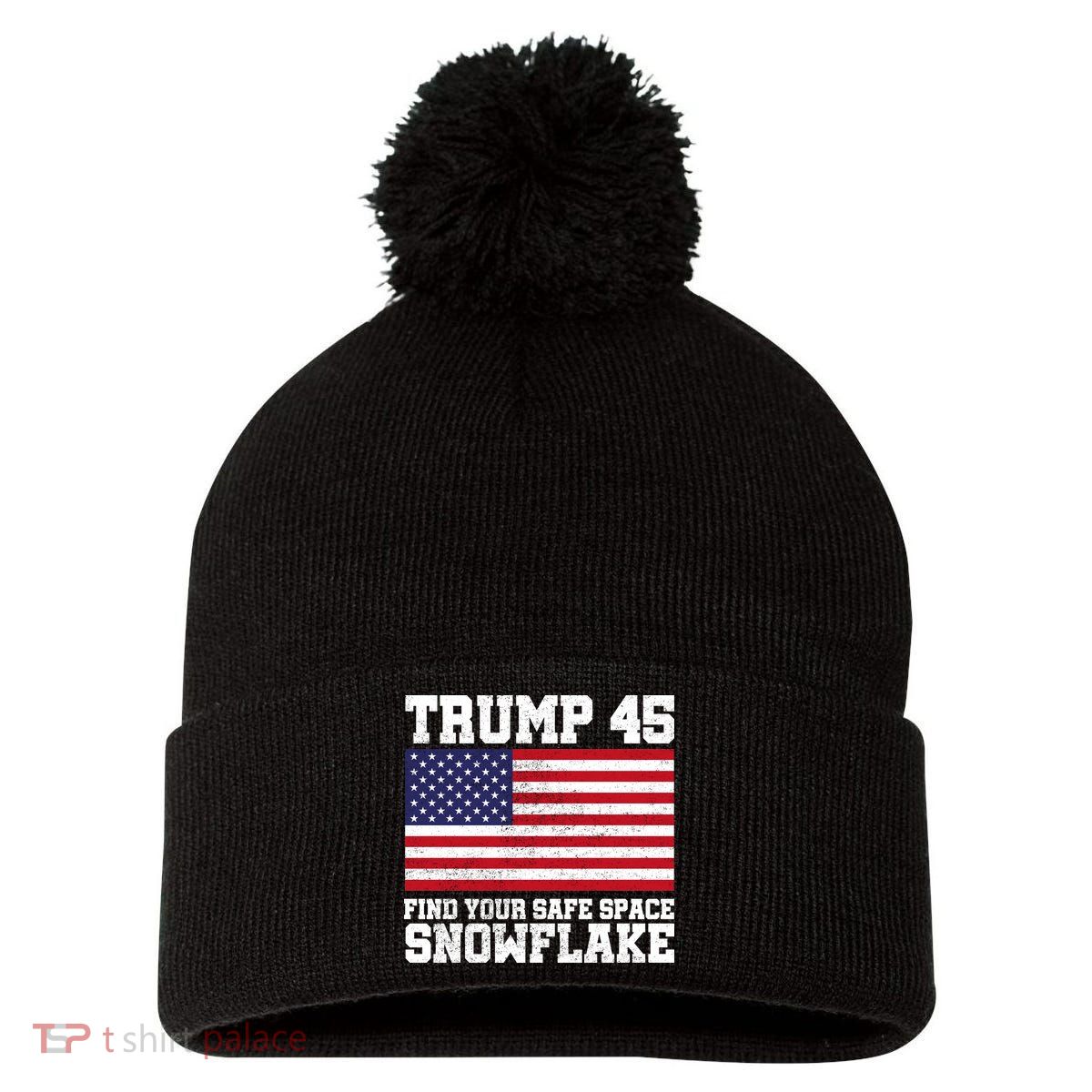 Trump 45 Find Your Safe Place Snowflake Pom Pom 12in Knit Beanie