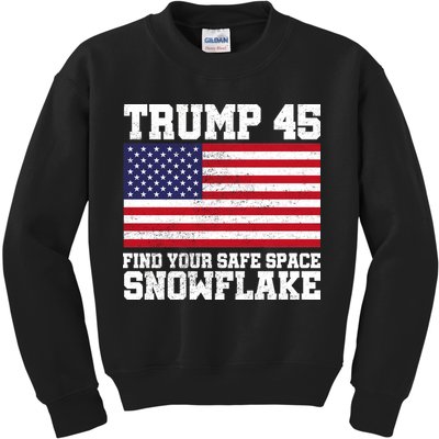 Trump 45 Find Your Safe Place Snowflake Kids Sweatshirt