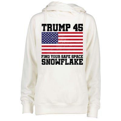 Trump 45 Find Your Safe Place Snowflake Womens Funnel Neck Pullover Hood