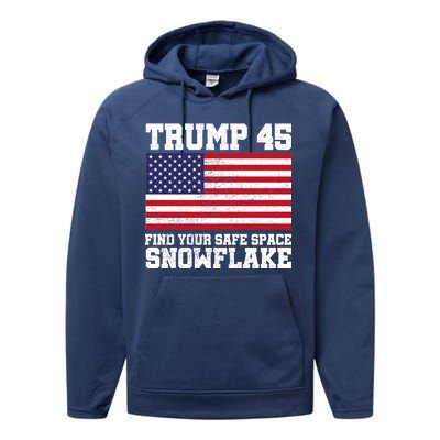 Trump 45 Find Your Safe Place Snowflake Performance Fleece Hoodie