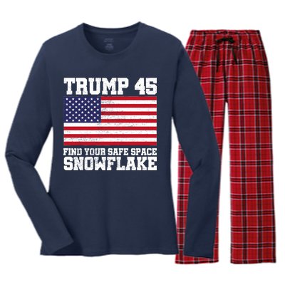 Trump 45 Find Your Safe Place Snowflake Women's Long Sleeve Flannel Pajama Set 