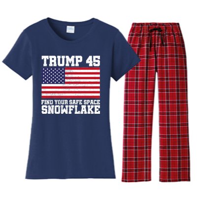 Trump 45 Find Your Safe Place Snowflake Women's Flannel Pajama Set