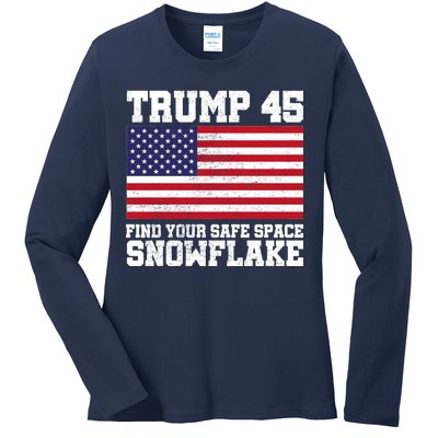 Trump 45 Find Your Safe Place Snowflake Ladies Long Sleeve Shirt