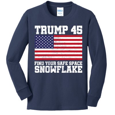 Trump 45 Find Your Safe Place Snowflake Kids Long Sleeve Shirt