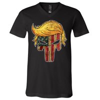 Trump American Skull Golden Hair V-Neck T-Shirt