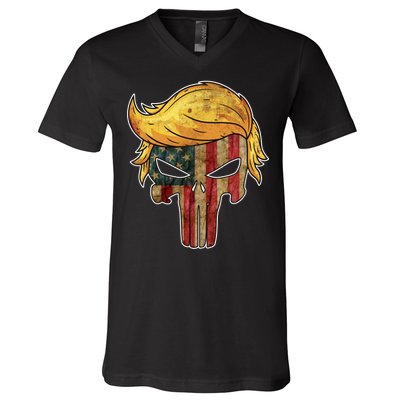 Trump American Skull Golden Hair V-Neck T-Shirt