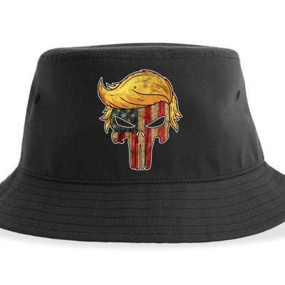 Trump American Skull Golden Hair Sustainable Bucket Hat