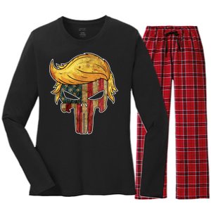 Trump American Skull Golden Hair Women's Long Sleeve Flannel Pajama Set 