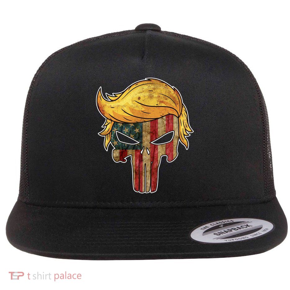 Trump American Skull Golden Hair Flatbill Hat