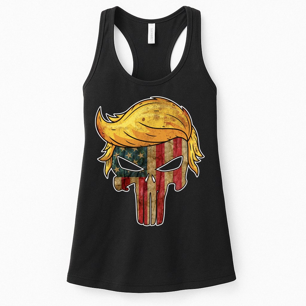 Trump American Skull Golden Hair Womens Tank Top