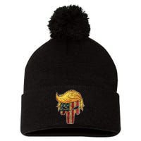 Trump American Skull Golden Hair Pom Pom 12in Knit Beanie