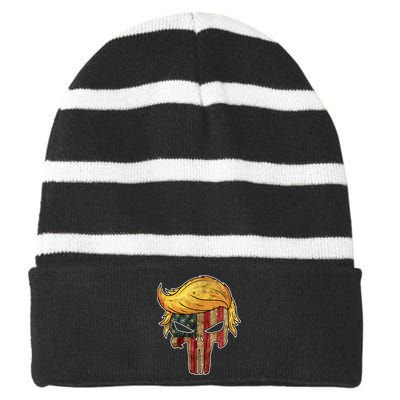 Trump American Skull Golden Hair Striped Beanie with Solid Band