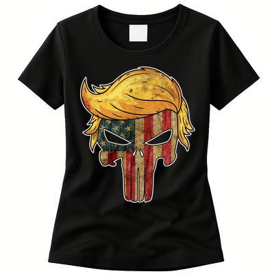 Trump American Skull Golden Hair Womens T-Shirt
