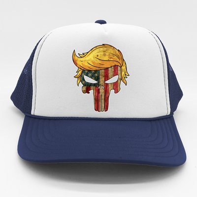 Trump American Skull Golden Hair Trucker Hat