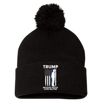 Trump Because Police Lives Matter Thin Blue Line Pom Pom 12in Knit Beanie