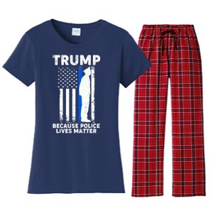 Trump Because Police Lives Matter Thin Blue Line Women's Flannel Pajama Set