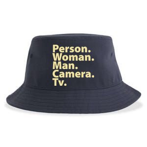 Trump Cognitive Test Person Woman Man Camera TV Sustainable Bucket Hat