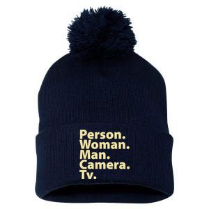 Trump Cognitive Test Person Woman Man Camera TV Pom Pom 12in Knit Beanie