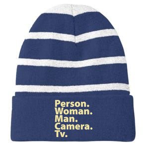 Trump Cognitive Test Person Woman Man Camera TV Striped Beanie with Solid Band