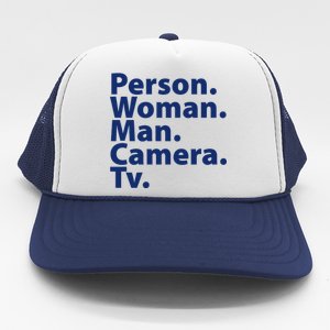 Trump Cognitive Test Person Woman Man Camera TV Trucker Hat