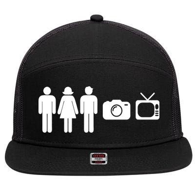 Trump Cognitive Test Person Woman Man Camera TV Funny 7 Panel Mesh Trucker Snapback Hat