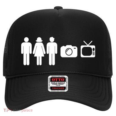 Trump Cognitive Test Person Woman Man Camera TV Funny High Crown Mesh Back Trucker Hat