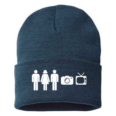 Trump Cognitive Test Person Woman Man Camera TV Funny Sustainable Knit Beanie