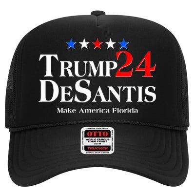 Trump DeSantis 2024 Make America Florida Election Logo High Crown Mesh Back Trucker Hat