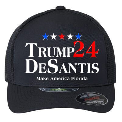 Trump DeSantis 2024 Make America Florida Election Logo Flexfit Unipanel Trucker Cap