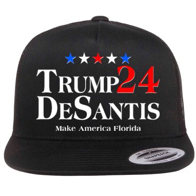 Trump DeSantis 2024 Make America Florida Election Logo Flat Bill Trucker Hat