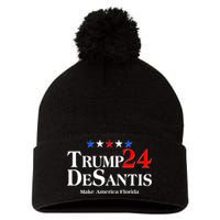 Trump DeSantis 2024 Make America Florida Election Logo Pom Pom 12in Knit Beanie