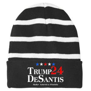 Trump DeSantis 2024 Make America Florida Election Logo Striped Beanie with Solid Band