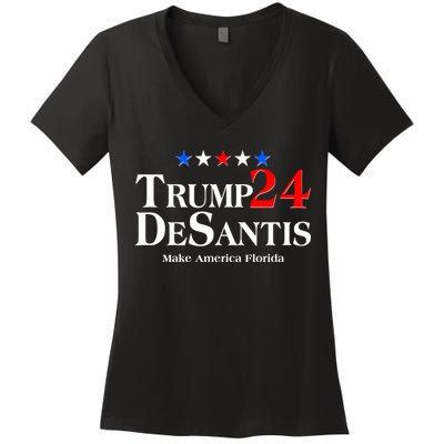 Trump DeSantis 2024 Make America Florida Election Logo Women's V-Neck T-Shirt