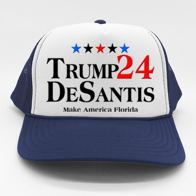 Trump DeSantis 2024 Make America Florida Election Logo Trucker Hat